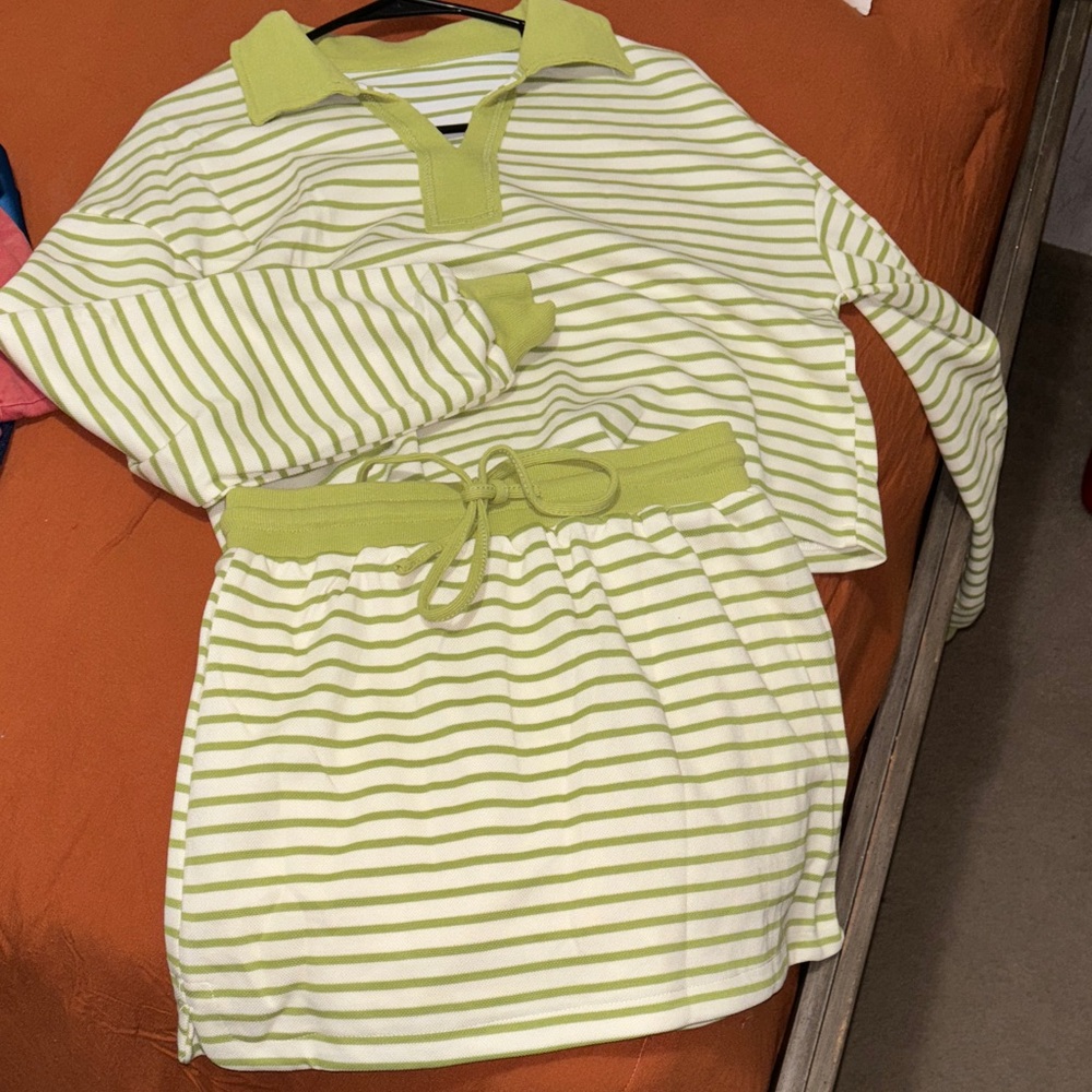 Striped Green and White Two-Piece skort set